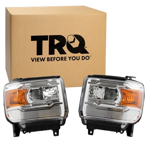 TRQ 2 Piece Headlight Assembly Set without LED Running Lights Driver & Passenger Side Fits 2014-2015 Sierra 1500 2015-2019 Sierra 2500 HD Sierra 3500 HD GM2502394