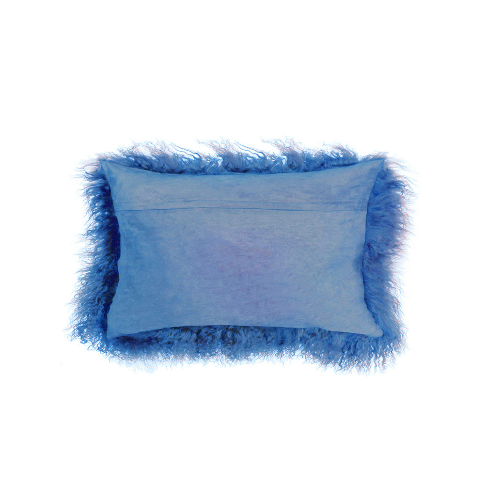 Blue Grey Color Real Mongolian Lamb Fur Pillow, Includes Pillow Filling.  12 Inch X 20 Inch  Oblong - image 2 of 4