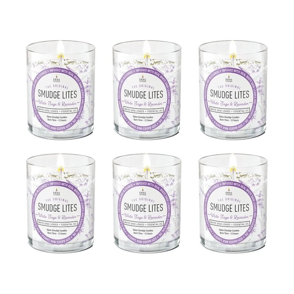 6 Pack White Sage and Lavender Smudge Lites Votive Candle for Cleansing Meditation Chakra Healing Aromatherapy | Smudging Candle with Crystals and Herbs
