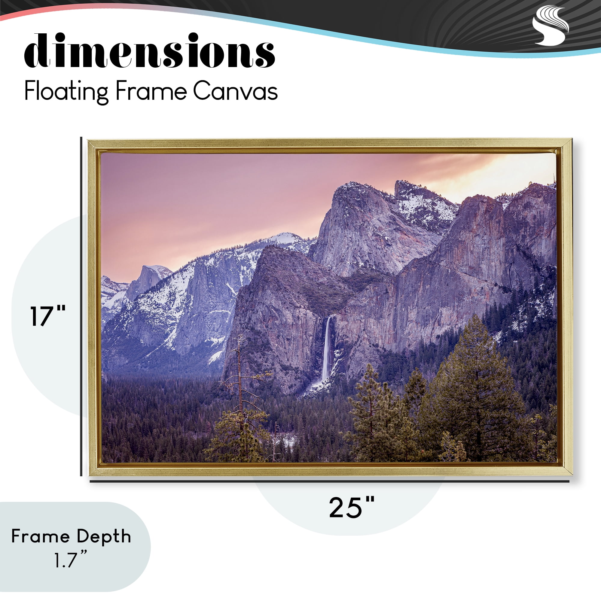 Stupell Industries Majestic Mountain Waterfall Sunset Gold Framed Floater Canvas Wall Art, design by Shelley Carlisle