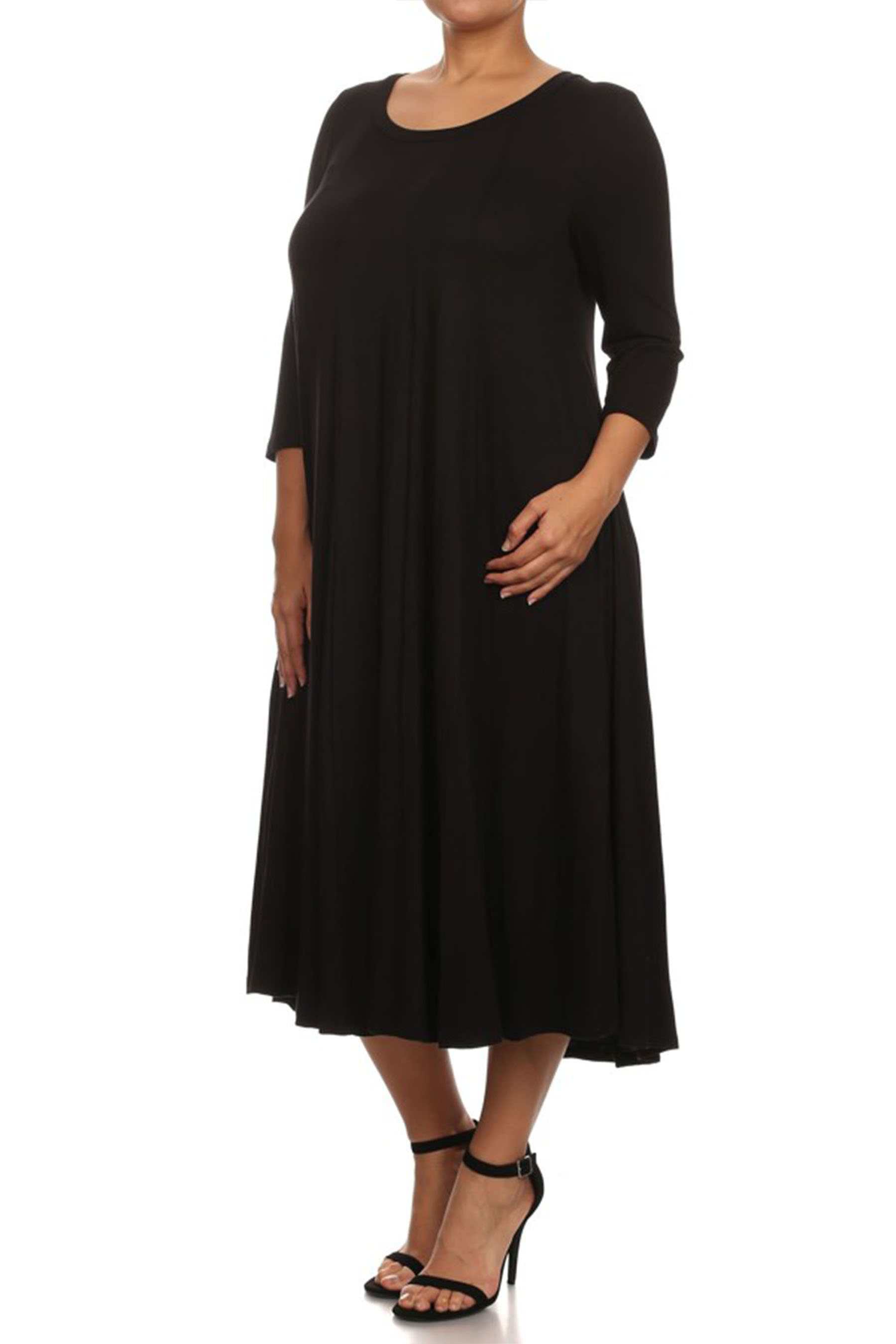 MOA Collection Plus Size Women's 3/4 Sleeves solid dress - Walmart.com