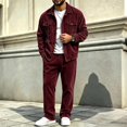 thumbnail image 5 of EANJE Mens Casual Set 2 Piece Corduroy Outfit Button Down Collared Jacket Long Sleeve Pants Classic Fit Casual Streetwear Tracksuit with Pockets Wine L, 5 of 6