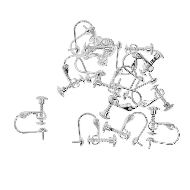 12PCS Clip en el tornillo trasero Resulta del pendiente Tapones de perlas Artesanía de fabricación de joyas blanco plateado Baoblaze Clips de pendientes de tornillo ajustables