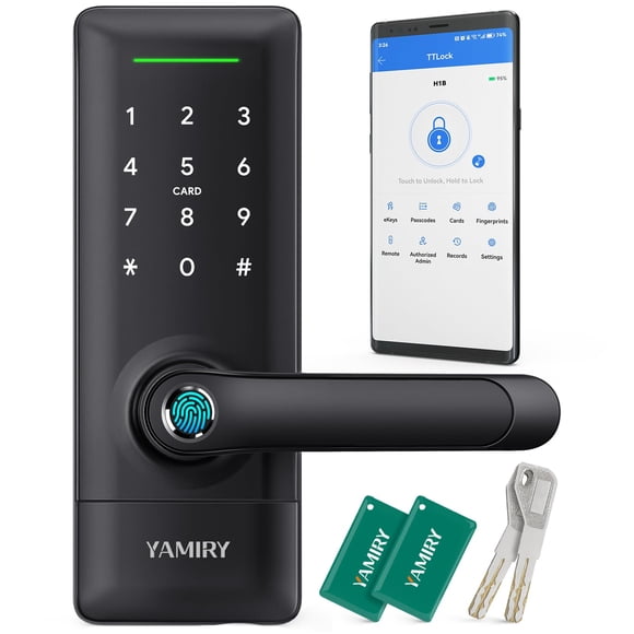 Cerradura de puerta inteligente Yamiry, huella digital biométrica, entrada sin llave, control de aplicaciones, 6 formas de desbloquear, instalación de bricolaje