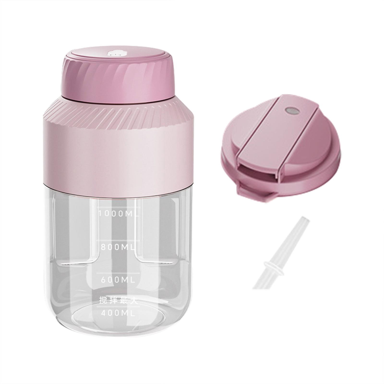 Baoblaze Portable Blender Cup Shakes USB 1000ml Automatic Electric Juicer Cup Juicer for Travel Office Sports Home Pink Two Lids