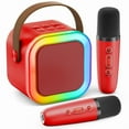 thumbnail image 1 of Máquina de karaoke Peski portátil Bluetooth con 2 micrófonos, color rojo, 1 of 9