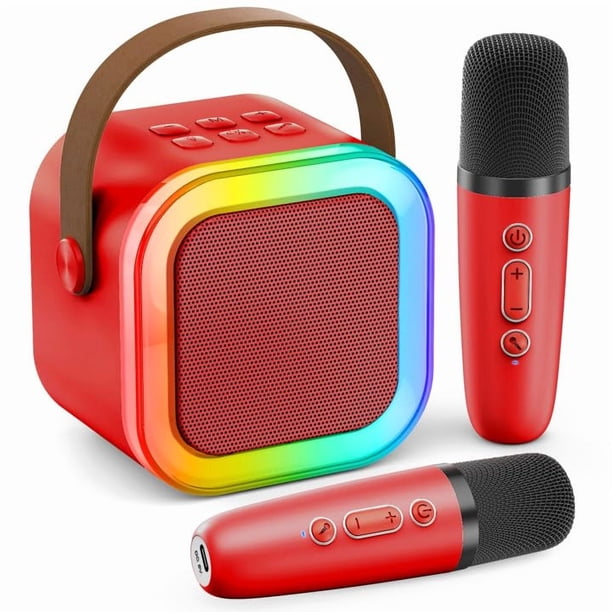 Máquina de karaoke Peski portátil Bluetooth con 2 micrófonos, color rojo