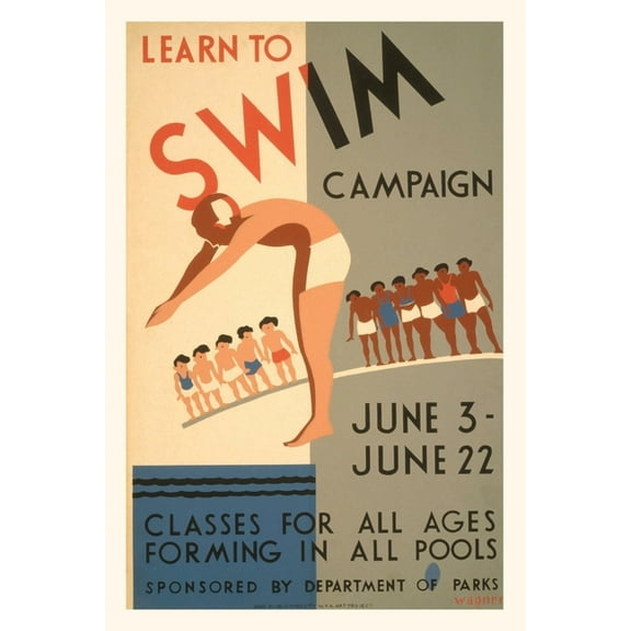 Pocket Sized - Found Image Press Journals: Vintage Journal Learn to Swim Poster (Paperback)