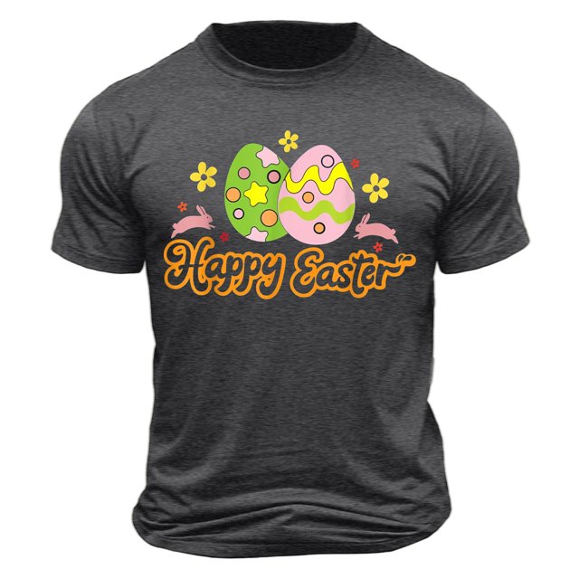 Camisa Casual de Cuello de la Tripulación de la Impresión de Pascua de Manga Corta de Verano Top Ligero de Poliéster para los Hombres, Camiseta de Manga Corta para el Uso Diario de Primavera Verano