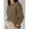 thumbnail image 5 of Womens Sweaters Fall Knit Long Sleeve Crewneck Oversized Sweater Pullover Loose Outfits Camel Color One size, 5 of 8