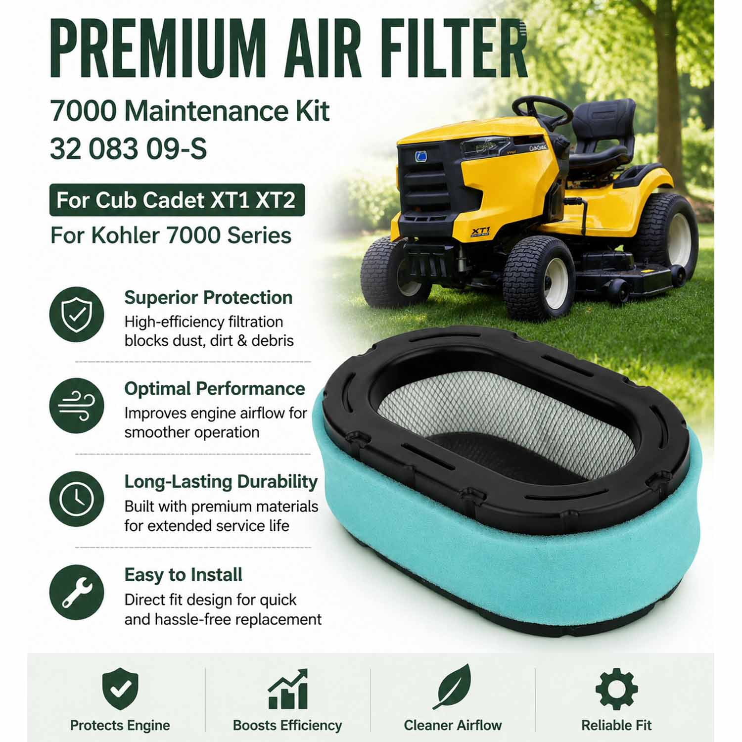 7000 Maintenance Kit 32 083 09-S Air Filter for Kohler 32 883 09-S1 KT715 KT725 KT730 KT735 KT740 KT745 19HP-26HP Engine Lawn Mower