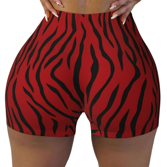 Red Tiger Print Workout Shorts For Women Scrunch Butt Lifting Yoga Gym Seamless Booty Biker Shorts Small