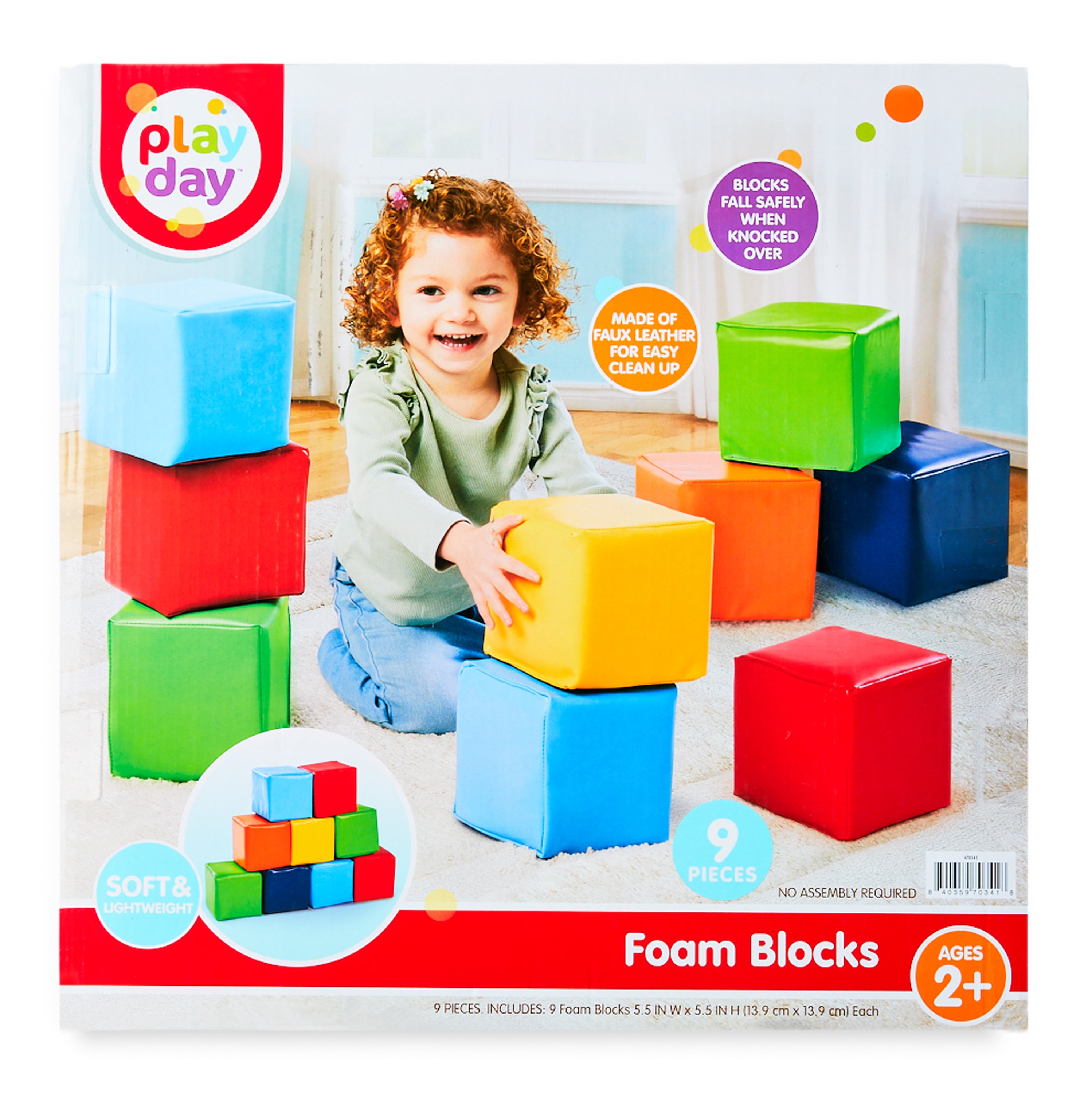Play Day Foam Blocks, Soft Faux Leather, Multicolor, 9 Pieces, Toddler Toys
