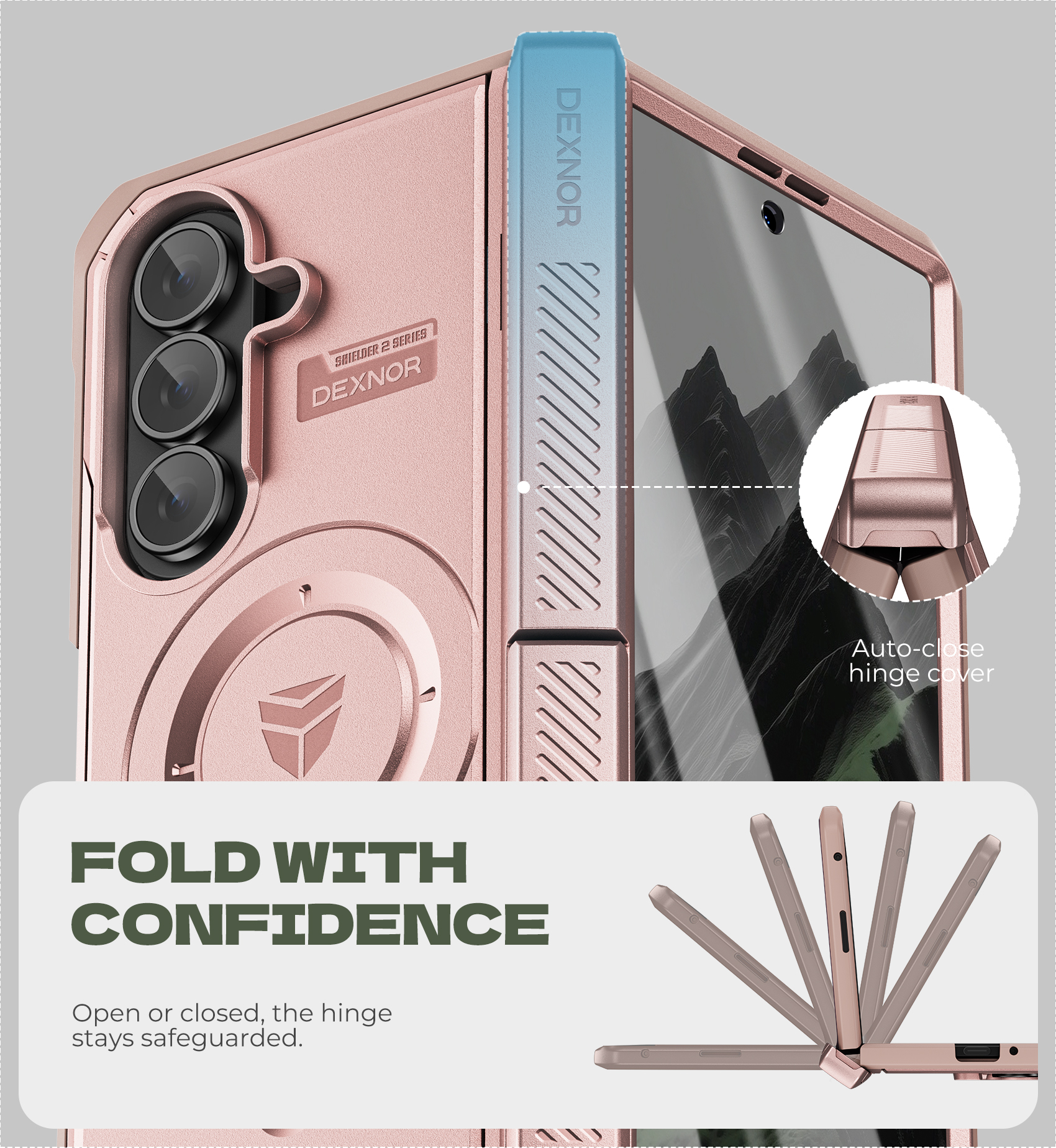 DEXNOR MAGNETIC CASE FOR SAMSUNG GALAXY Z FOLD 7 WITH DUAL KICKSTANDS & FRONT SCREEN PROTECTOR & HINGE PROTECTION, COMPATIBLE WITH MAGSAFE, FULL-BODY RUGGED PROTECTIVE COVER BUMPER CASES,PINK