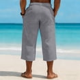 thumbnail image 5 of LWavelet Men's Linen Blend Capri Pants Button Waist with Side Pockets for Vacation Beach Casual Use Gray L, 5 of 5