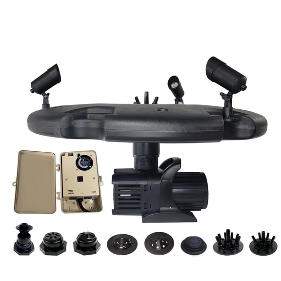 Half Off Ponds Floating Fountain, 1.75 HP, 14800 GPH, 100 ft Cord, 11 Patterns, Color Lights, Control Box