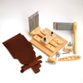 thumbnail image 2 of Wool combs with a stand and leather covers. Double rows wool combs for fine or medium wool fiber. Wool carders with steel nails, edges coated w/h copper to prevent rusting and featured w/h wood holder, 2 of 5