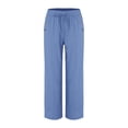 thumbnail image 3 of DuoJiaJ Women Linen Casual Pants Summer Wide Leg Loose Drawstring High Waist Wide Leg Pants With Pockets Women's Wide Leg Pants Blue XXL, 3 of 3