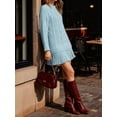 thumbnail image 4 of Women Cable Knit Sweater Dress Crewneck Long Sleeve Pleated Mini Dress Twofer Style Patchwork Dress S, 4 of 7