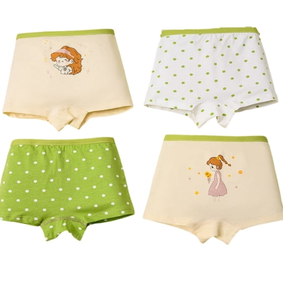 LIIPEE Girls Underpants Breathable Comfortable Cotton Cartoon Character Polka Dot Printed Boxer Briefs 4 Pack Baby Trendy Panties,Green,5-6 Years