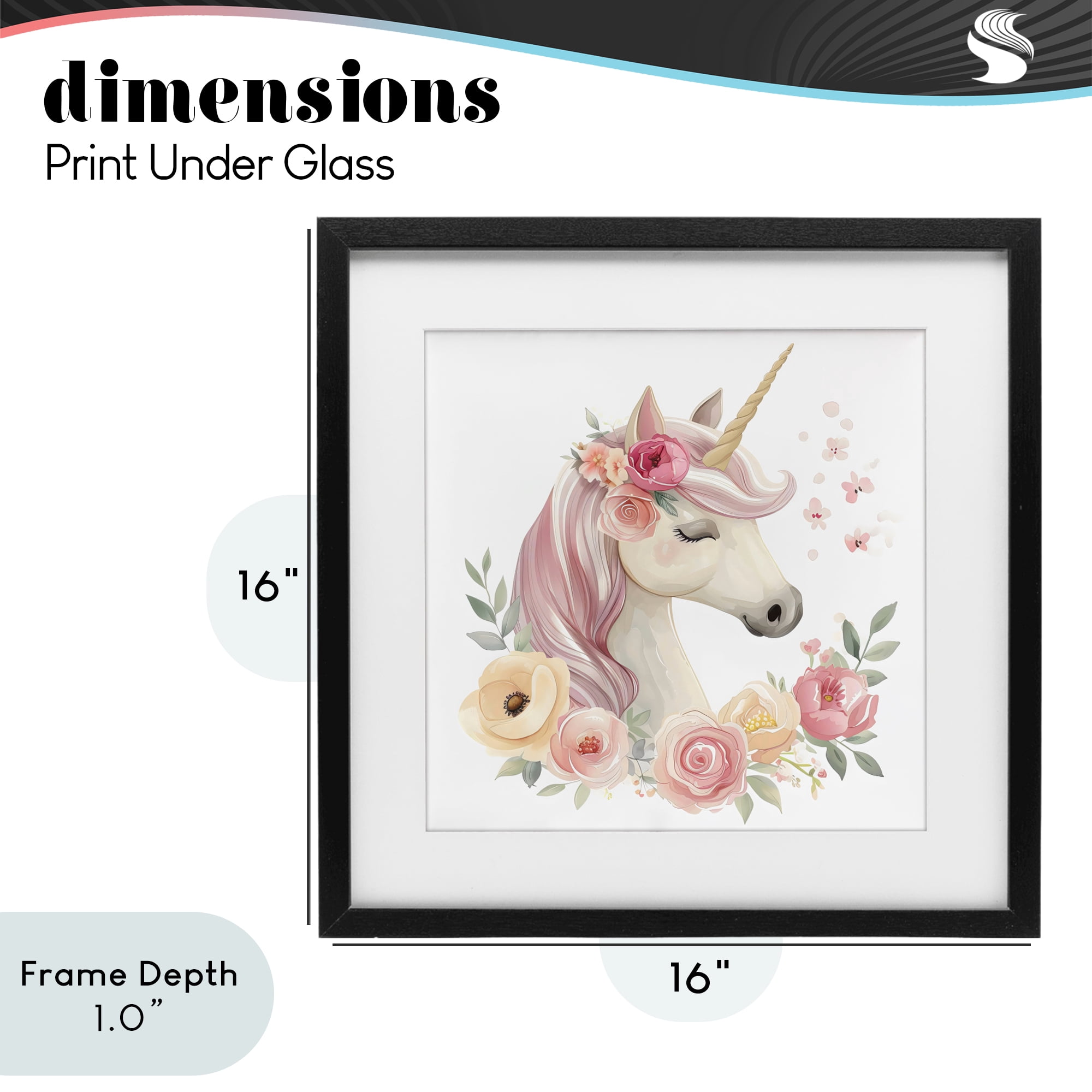 Stupell Industries Unicorn with Floral Wreath Black Framed Print Under Glass, design by Creative Studio