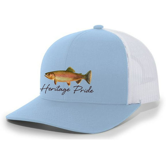 Heritage Pride Freshwater Fish Collection Trout Fishing Mens Embroidered Mesh Back Trucker Hat Baseball Cap, Charcoal/Neon Blue