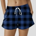 thumbnail image 2 of GEWSEY Womens Plaid Shorts Casual Elastic Waist Checkered Shorts Women Trendy with Pockets (Blue, M), 2 of 5