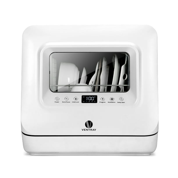 VENTRAY DW55AD Lave-vaisselle de comptoir portable, lave-vaisselle compact  avec 5 programmes de lavage, séchage à l'air, pour petit appartement,  dortoirs, camping-cars 