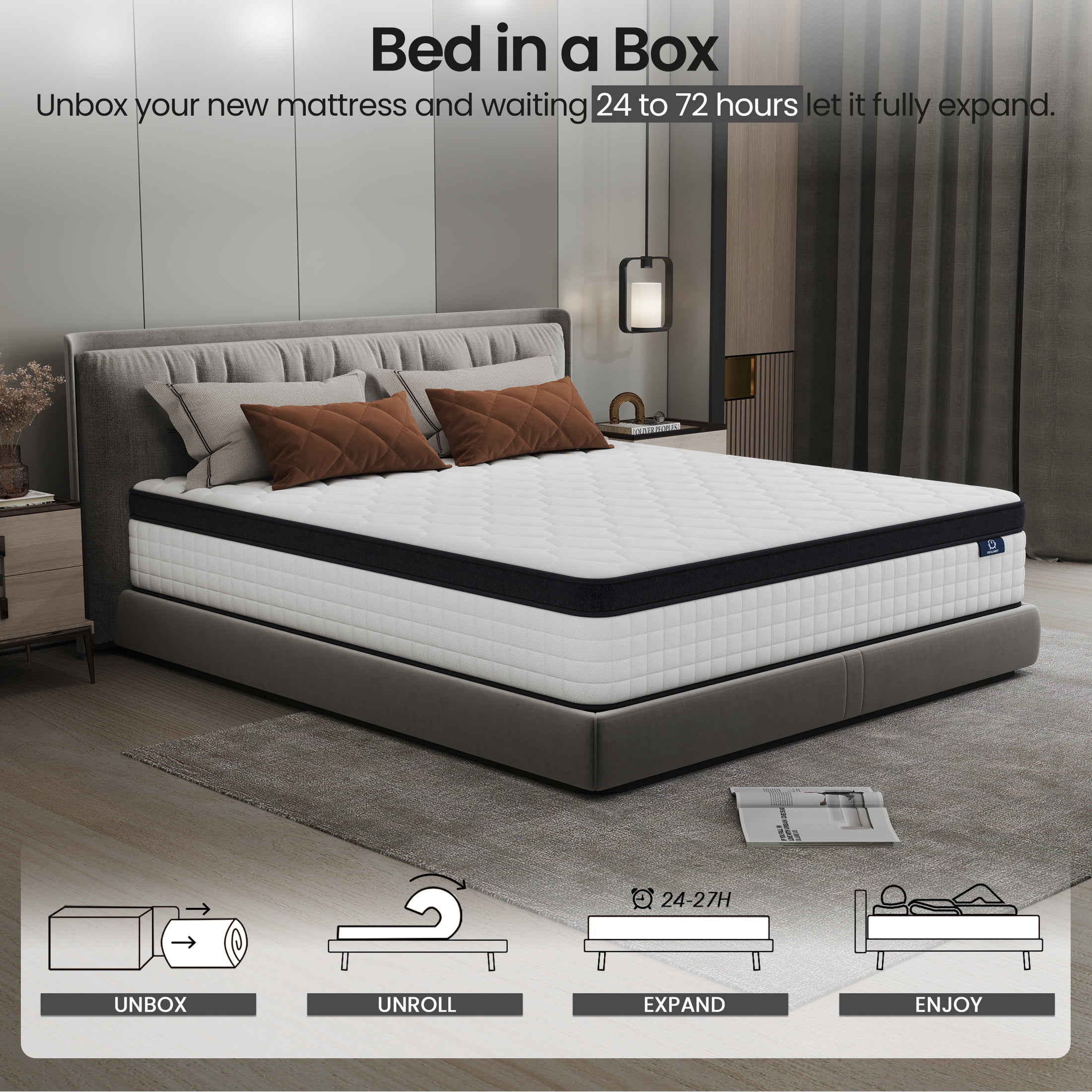 Focalsweet Queen Mattress,12" Memory Foam Mattress in a Box, Medium, Euro Top, Motion Isolation