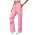 thumbnail image 5 of Bloomae Wide Leg Cargo Sweatpants Women Casual Drawstring High Waisted Baggy Sweat Pants Loose Fit Stretchy Soft Cotton Pants with Multi-Pockets Hot Pink XL, 5 of 8