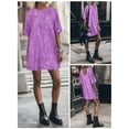 thumbnail image 4 of Women's Loose Fit Sequin Mini Dress, Crew Neck Front Deep V Back Sparkly Party Dress, Relaxed Fit Glitter Dress for Club Night Out Purple L, 4 of 4