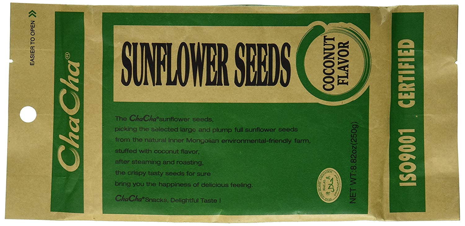 ChaCha Roasted and Salted Sunflower Seeds Coconut Flavor, 250g/8.8 oz