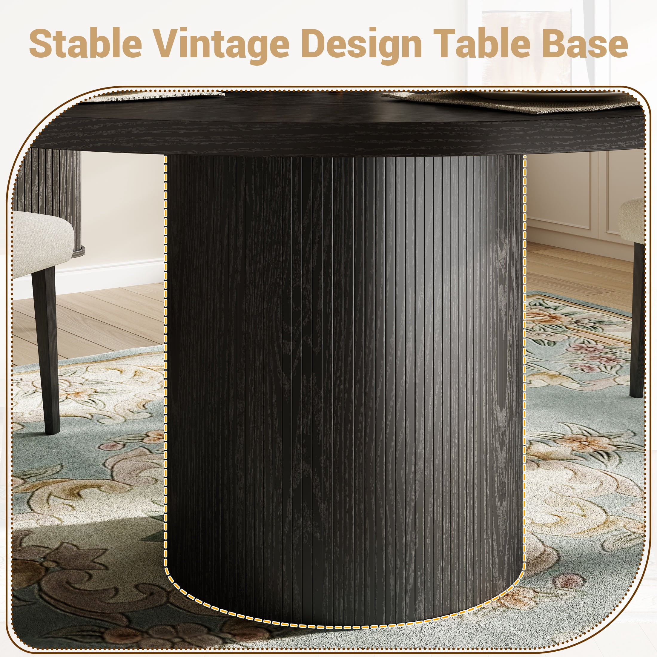 UHOMEPRO Round Dining Table, 47" Circle Kitchen Table for 4-6, Farmhouse Dining Room Table with Sturdy Wood Strip Base, Modern Dining Table for Dining Room Living Room, Black(Only Table)