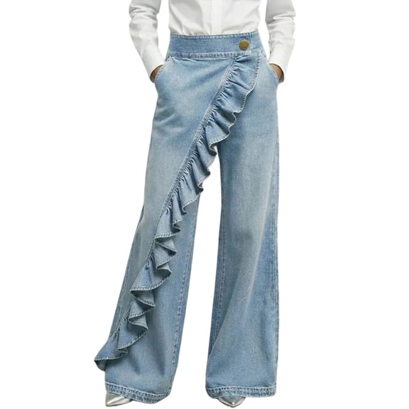 YuXingFu Womens Solid Lace Jeans - Long Light Blue S