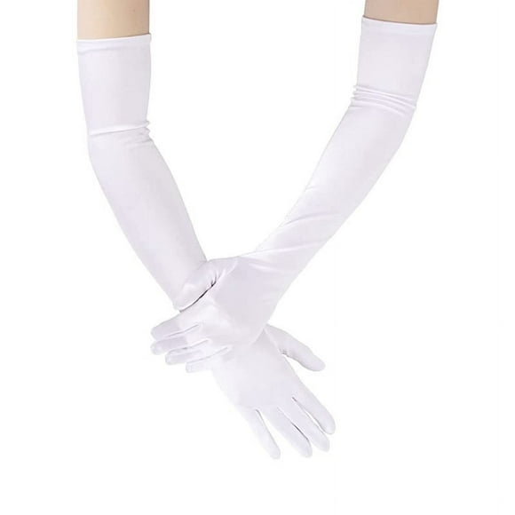 Zhuge Guantes de satén de estilo ópera, de talla clásica para adultos, de 21,7" (blancos)