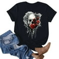 thumbnail image 2 of Busydd Summer Tops for Women Stylish Skull Print T Shirts for Women Casual Short Sleeve Round Neck Graphic Tees Comfy Cotton T-Shirts 2XL, 2 of 6
