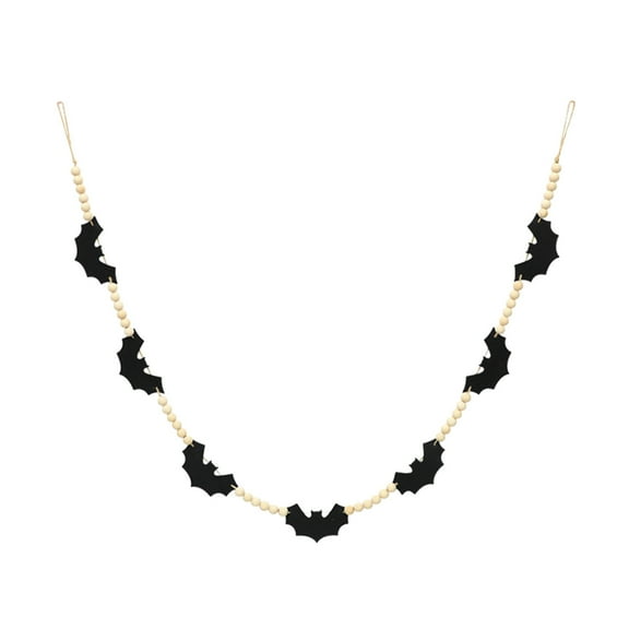 Halloween Black Felt Bats and Wood Beads Garland, Scary Halloween Decoration, Bats Banner, Halloween Decorations Indoor, Haunted House Decoration, 55.2inch