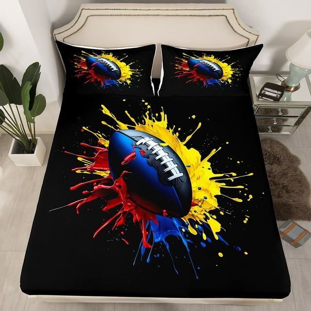 Erosebridal Rugby Football Fitted Sheet Set Twin,Abstract Gradient Bedding Twin Size,Watercolor Art Decor,Breathable,2pcs(No Top Sheet)