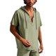 thumbnail image 1 of pstuiky Camisas de vestir de manga corta para hombre, Blusa de lino con capucha y manga corta para hombre, color liso, con botones y cordón ajustable camisas casuales para hombre s, 1 of 8