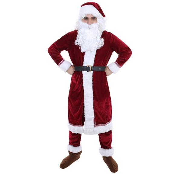 HPO Men's Classic Santa Claus Suit With Faux Fur Trim And Febric Belt - Halloween Costumes for Adults
