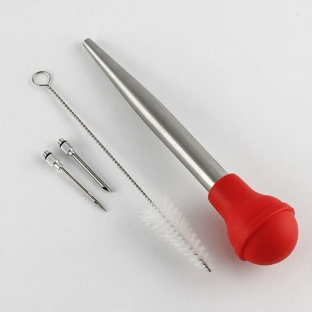 

Kitchen Stainless Steel Turkey Baster for Cooking- Food Grade Metal Turkey Baster Syringe with Silicone Suction Bulb Turkey Baster Large Size Includes 2 Detachable Needles and Cleaning Brush