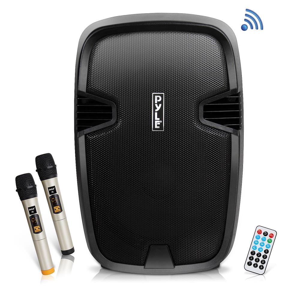 Rolling Wheels Remote FM Radio Pyle PPHP152BMU Portable Bluetooth PA Speaker System -1000W Rechargeable Outdoor Bluetooth Speaker Portable PA System w/ Microphone In Mic MP3 USB SD Card Reader