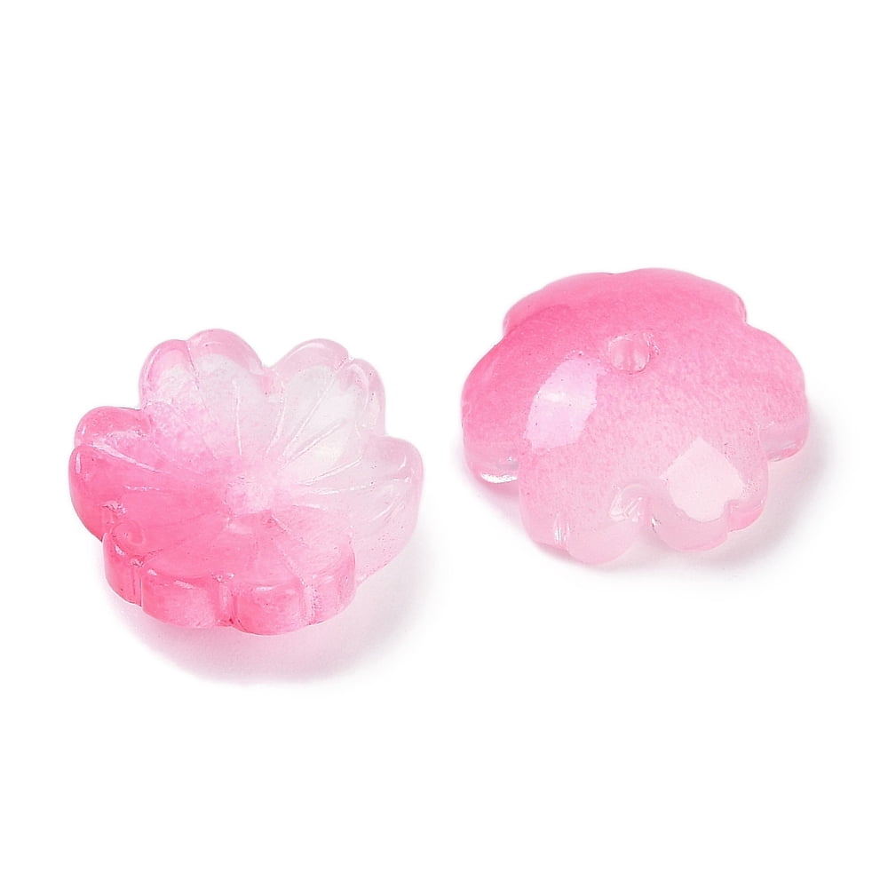 Transparent Spray Paint Glass Bead Caps Flower Hot Pink 14x14x5mm Hole: 1.5mm