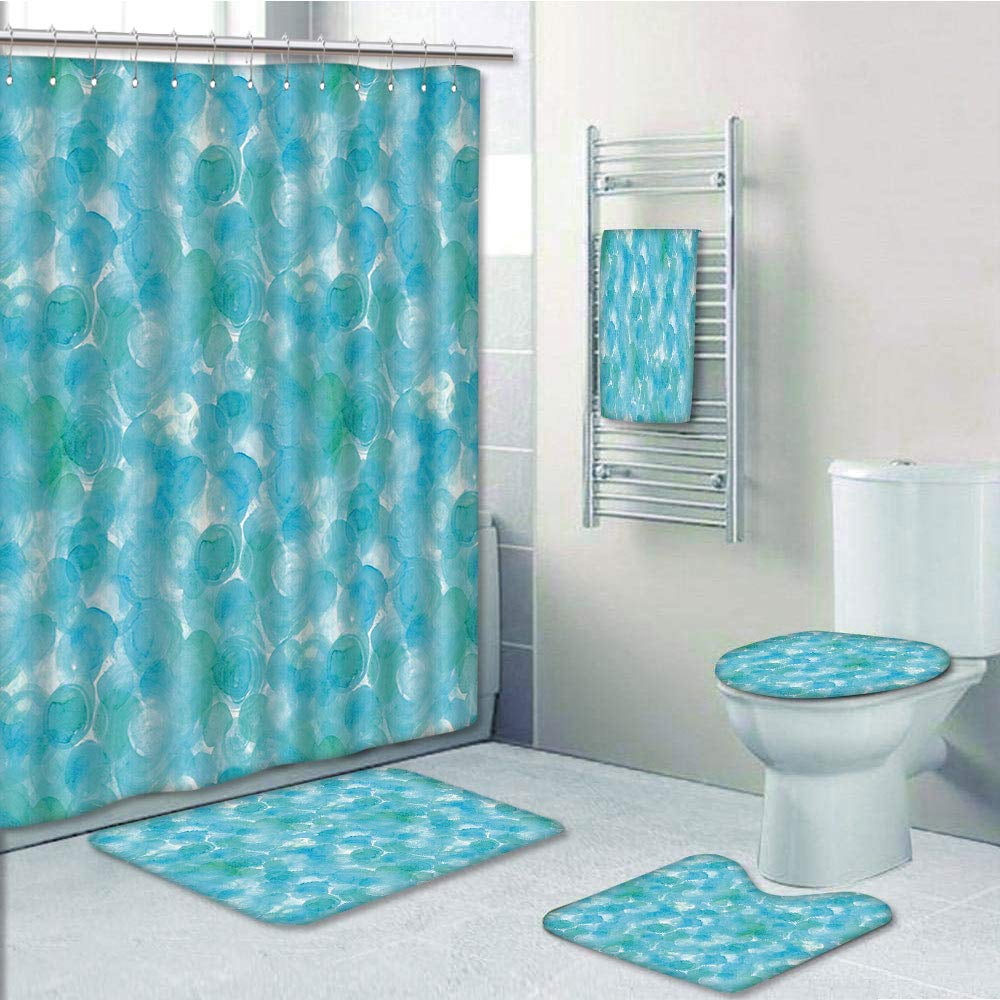 PRTAU Abstract Expressionist Watercolor with Aqua Circles 5 Piece