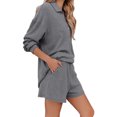 thumbnail image 3 of Conjunto De Pijamas Conjunto De Ropa De Dormir De Color Puro Camisas Con Cuello De Solapa Conjunto De Pantalones Cortos Traje De Pantalones Cortos De Manga Larga Acanalados Gris S, 3 of 6