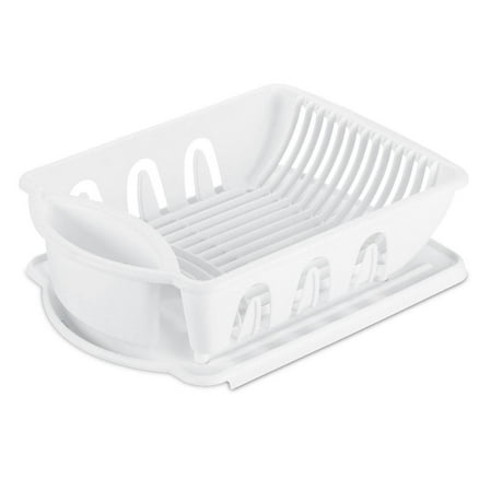Tribello Sink Dish Drying Rack, Heavy Duty Hard Plastic Sink Set with Drainer (White) Made In USA
