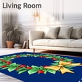 thumbnail image 2 of ODIKA 5'x7' Machine Washable Non-Slip Area Rug, Holly Berry Wreath Needlework with Traditional Motifs High Traffic Rug with Pad, Blue, 649784, 2 of 8