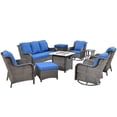 thumbnail image 3 of Ovios 9 Pieces Outdoor Patio Furniture with 30 Inch Fire Pit Table CSA Approved Grey Wicker Conversation Set with 360 Degree Swivel Rocking Chair, 3 of 8