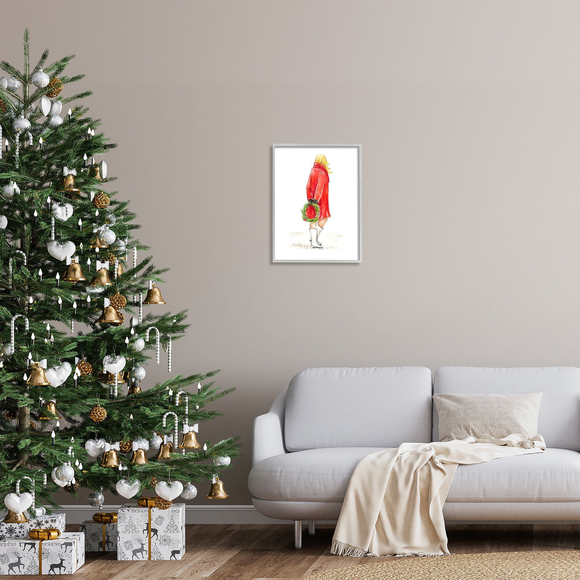 Stupell Indtries Glam Fashion Red Jacket Christmas Woman with Wreath,16 x 20,Design by Lanie Loreth