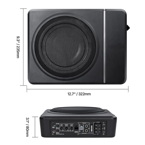 8"240W Underseat Car Subwoofer,Slim Powered Car Subwoofers Under the Seat,Low Profile Audio Sub Built-in Amplifier,High/Low Level Input&Volume Controller for SUVs,Car,Truck,RV